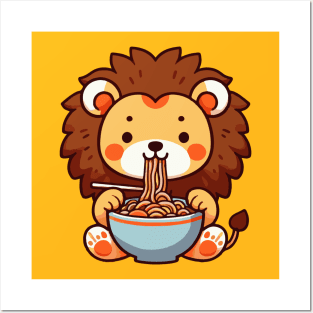 Cute lion eat Ramen Posters and Art